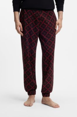Stretch-cotton pyjama set with logo details, Black