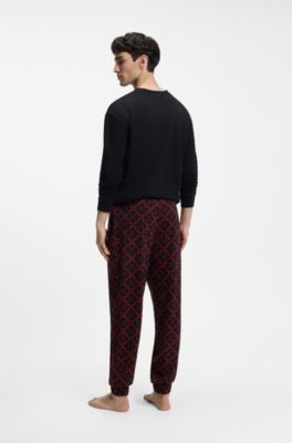 Stretch-cotton pyjama set with logo details, Black