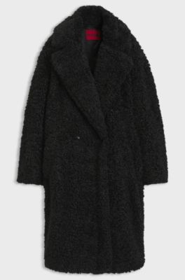Oversized-fit teddy coat with double-breasted closure, Black