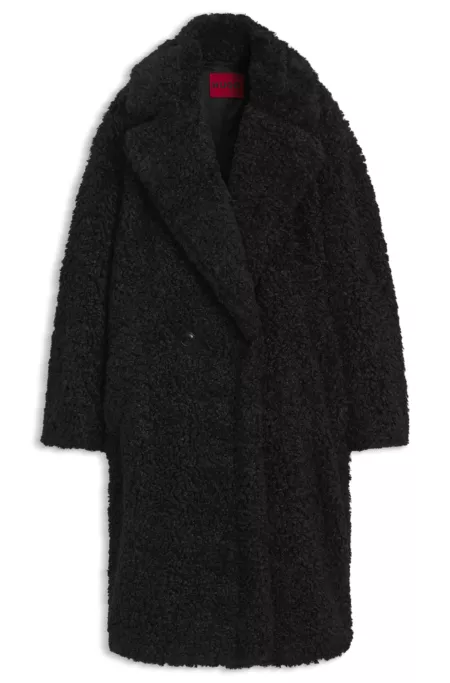 Oversized-fit teddy coat with double-breasted closure