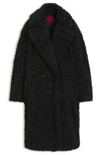 Oversized-fit teddymantel met twee rijen knopen, Zwart