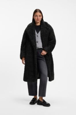 Cappotto oversize in peluche con chiusura doppiopetto, Nero