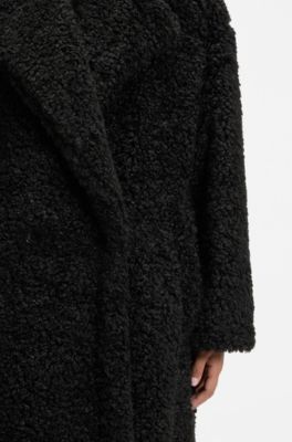 Oversized-fit teddy coat with double-breasted closure, Black