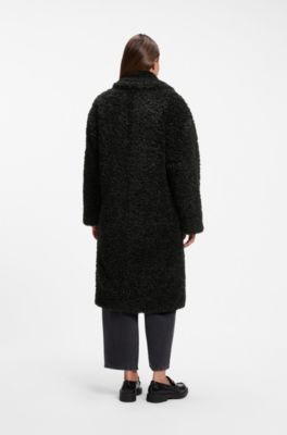 Cappotto oversize in peluche con chiusura doppiopetto, Nero