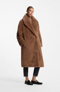 Oversized-fit teddy coat with double-breasted closure, Brown