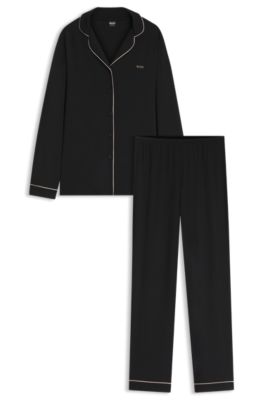 Stretch-jersey pajama set with embroidered logo, Black