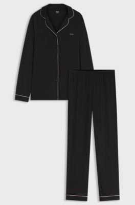 Stretch-jersey pajama set with embroidered logo, Black