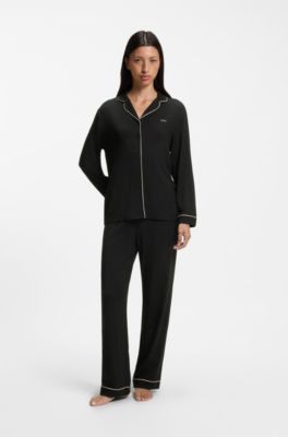 Stretch-jersey pajama set with embroidered logo, Black
