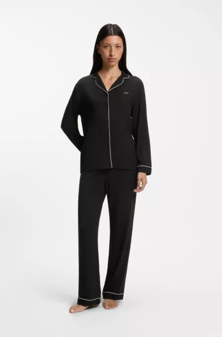 Stretch-jersey pajama set with embroidered logo