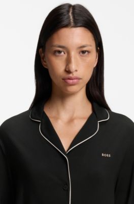 Stretch-jersey pajama set with embroidered logo, Black