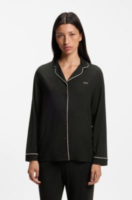 Stretch-jersey pajama set with embroidered logo, Black