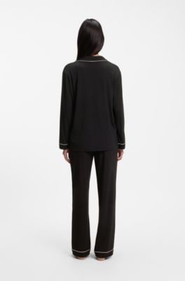 Stretch-jersey pajama set with embroidered logo, Black