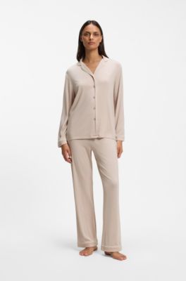 Stretch-jersey pajama set with embroidered logo, Light Beige