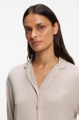Stretch-jersey pajama set with embroidered logo, Light Beige