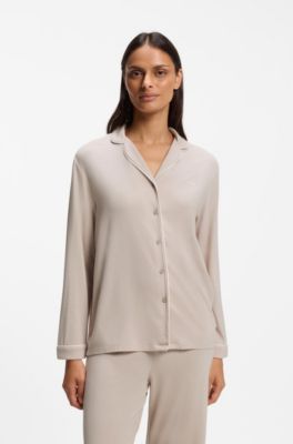 Stretch-jersey pajama set with embroidered logo, Light Beige