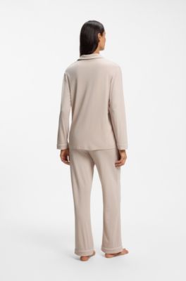 Stretch-jersey pajama set with embroidered logo, Light Beige