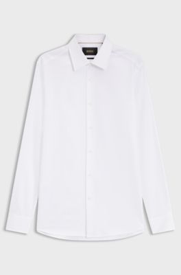 Slim-fit shirt in micro-structured Italian-made cotton, White