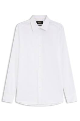 Boss Slim-fit shirt in micro-structured Italian-made cotton kostymskjortor herr – bild 4