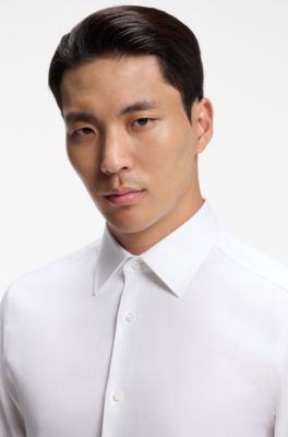 Slim-fit shirt in micro-structured Italian-made cotton, White