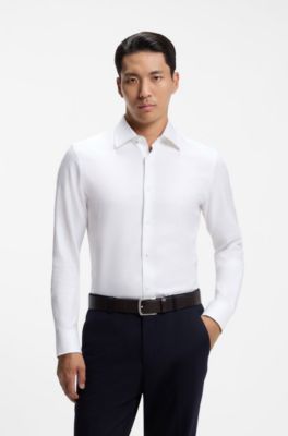 Slim-fit shirt in micro-structured Italian-made cotton, White