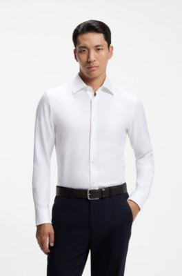 Slim-fit shirt in micro-structured Italian-made cotton