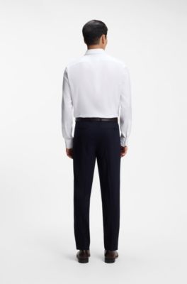 Slim-fit shirt in micro-structured Italian-made cotton, White