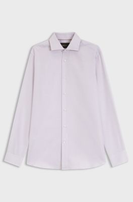 Regular-fit shirt in fine-striped Italian-made cotton, Light Pink