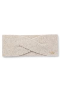 Fascia per la testa in maglia di misto cashmere con logo in metallo, Beige chiaro