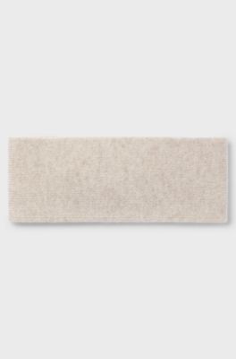 Knitted cashmere-blend headband with metal logo, Light Beige