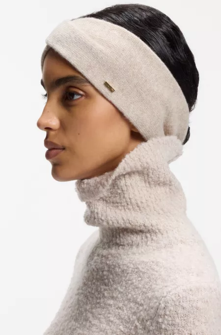 Knitted cashmere-blend headband with metal logo