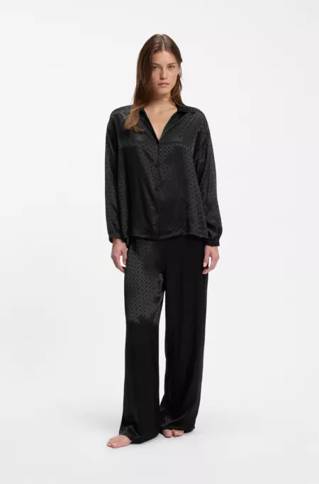 Pyjama top in satin with all-over monogram pattern
