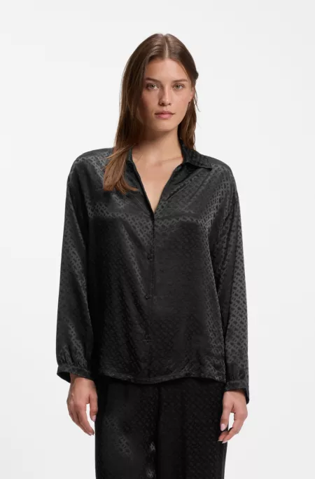 Pyjama top in satin with all-over monogram pattern