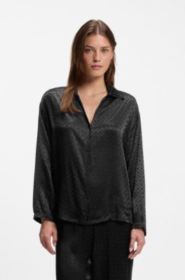 Pyjama top in satin with all-over monogram pattern