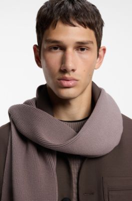 Cotton scarf with ribbed structure, Brown