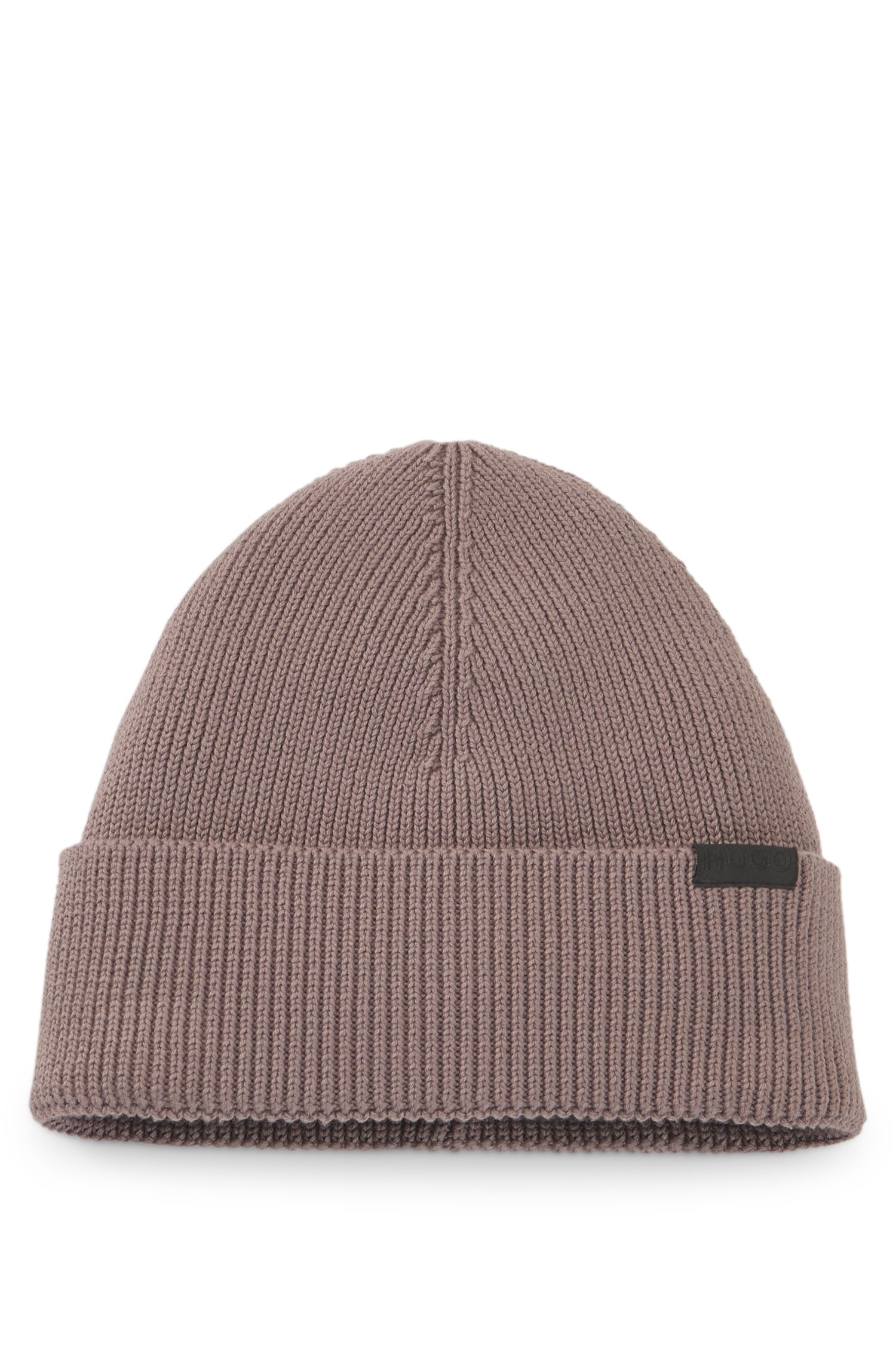 Hugo Rib-knit beanie in cotton with woven logo label mössor herr