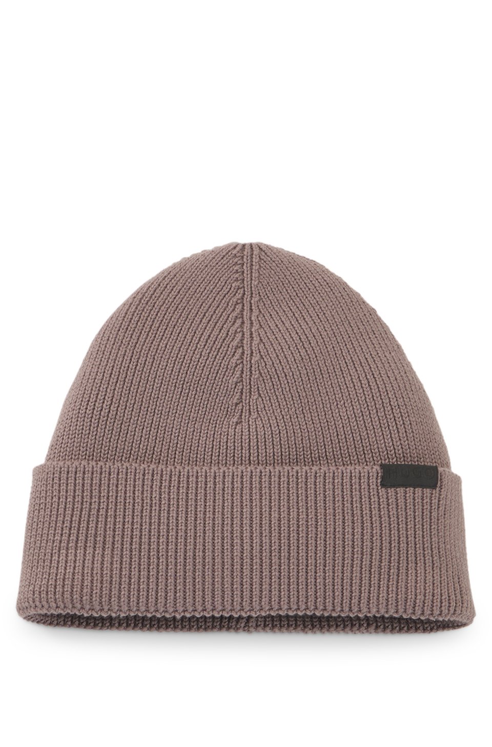 Rib-knit beanie in cotton with woven logo label
