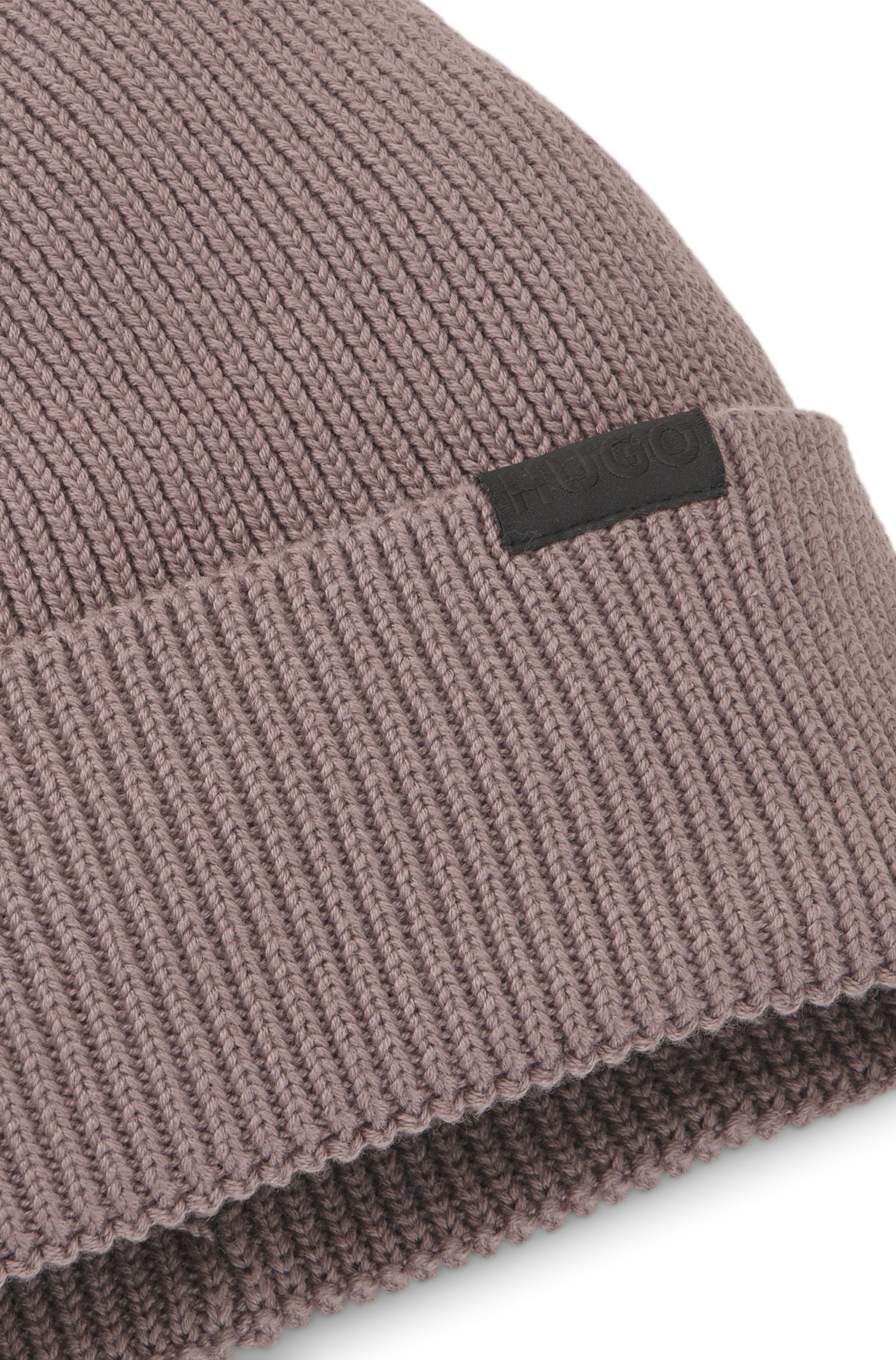 Hugo Rib-knit beanie in cotton with woven logo label mössor herr – bild 4