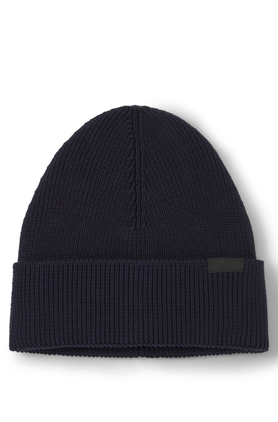Rib-knit beanie in cotton with woven logo label
