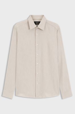 Slim-fit shirt in cotton-blend flannel, Light Beige