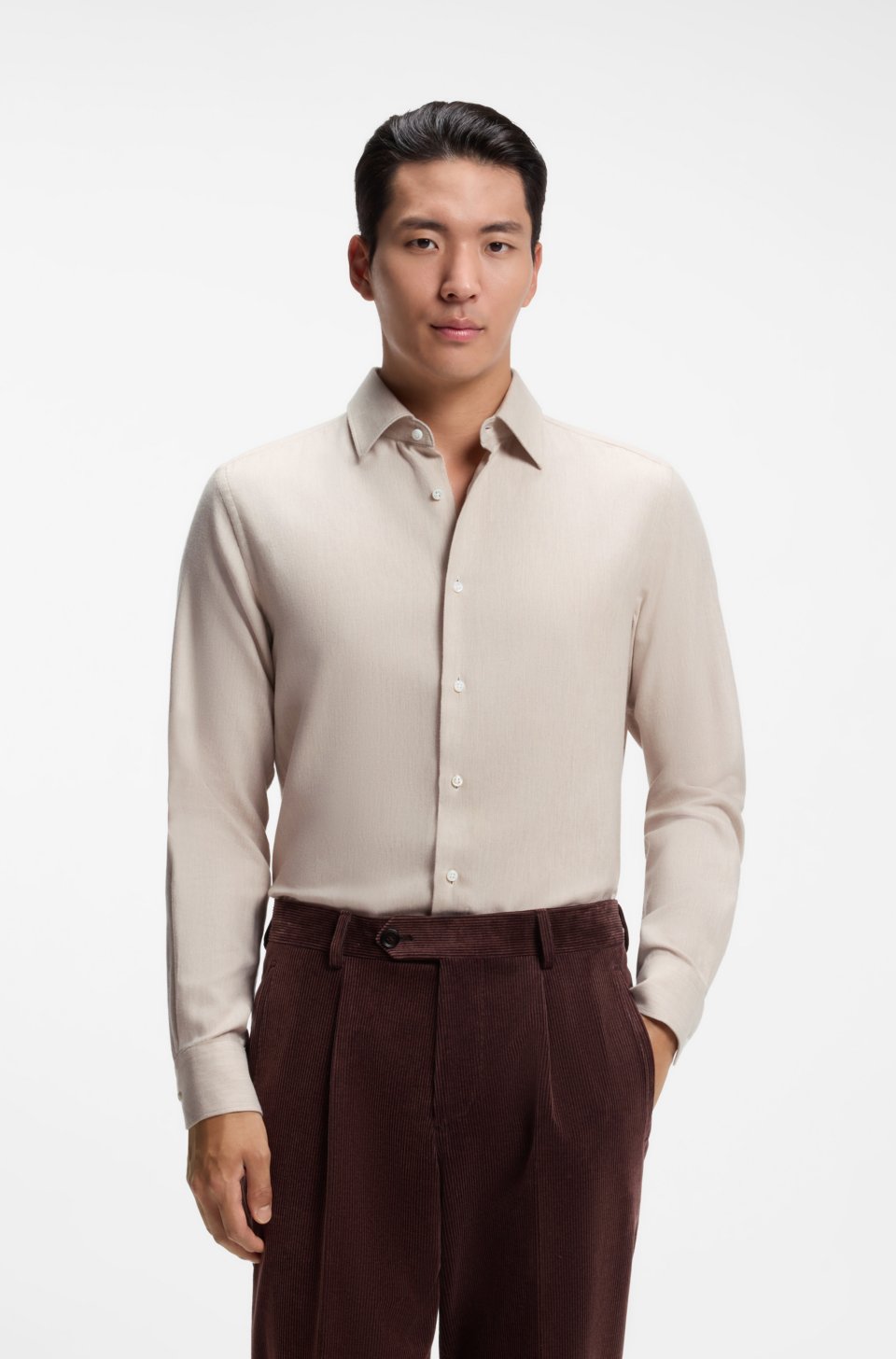 Slim-fit shirt in cotton-blend flannel