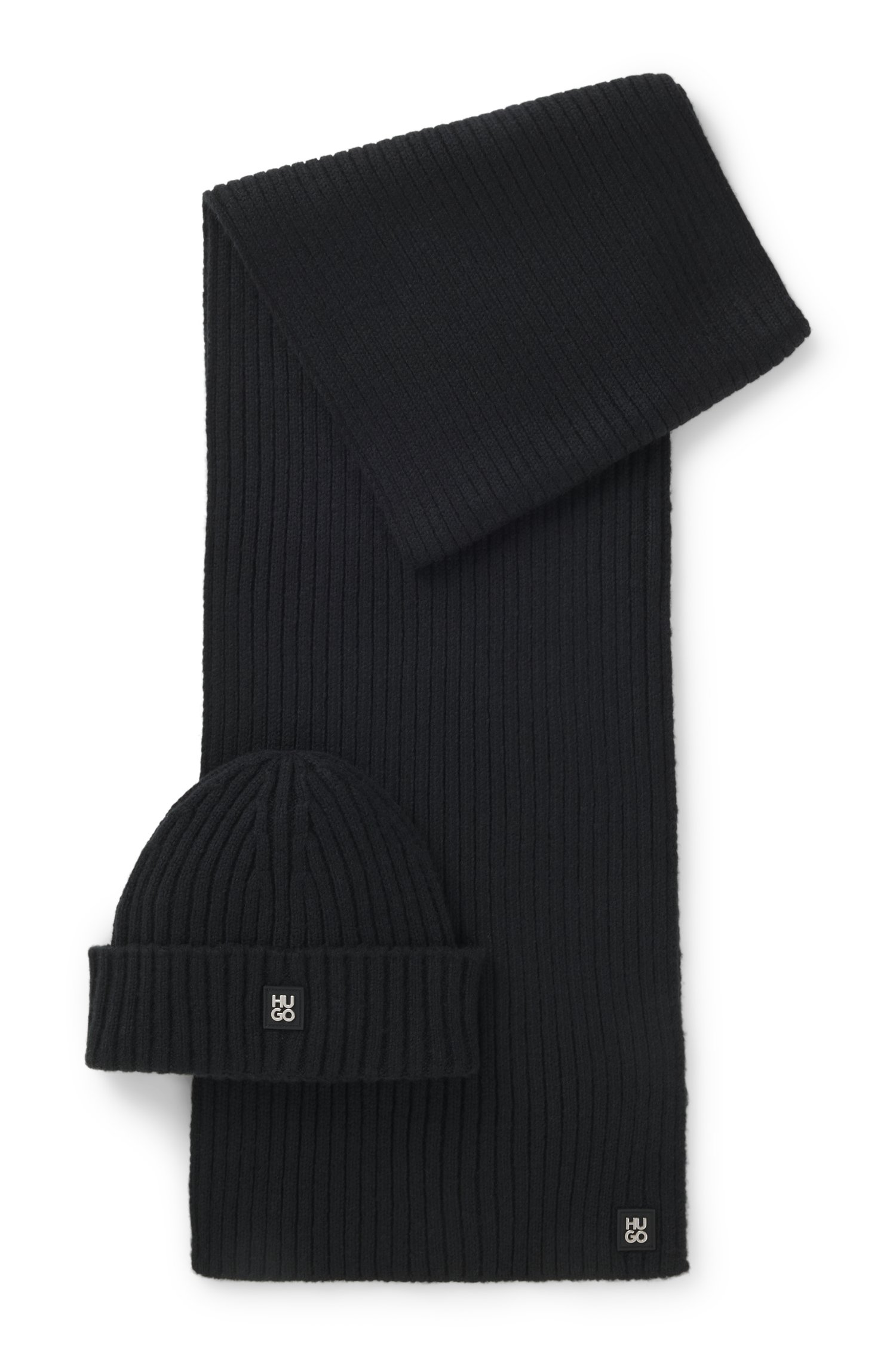 Hugo Hat and scarf set with metal logo detail halsdukar & sjalar herr