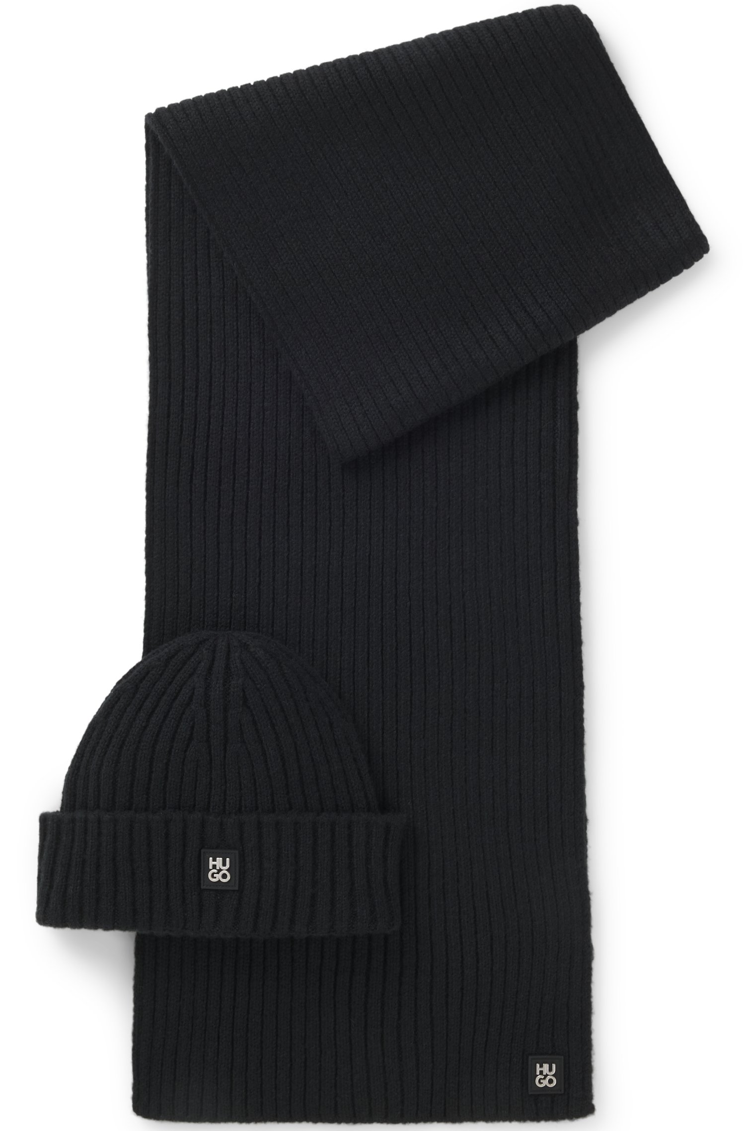 Hugo Hat and scarf set with metal logo detail halsdukar & sjalar herr – bild 2