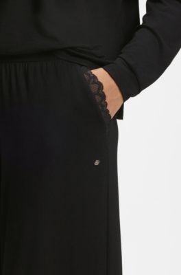 Pyjama bottoms with lace-trimmed pockets, Black