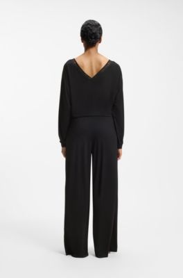 Pyjama bottoms with lace-trimmed pockets, Black