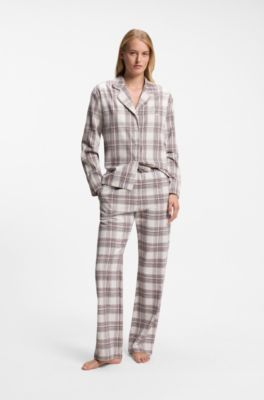 Pyjama top in checked cotton-blend twill, Patterned