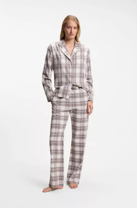 Pyjama-Top aus kariertem Baumwoll-Mix mit Twill-Struktur