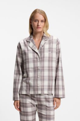 Pyjama top in checked cotton-blend twill, Patterned
