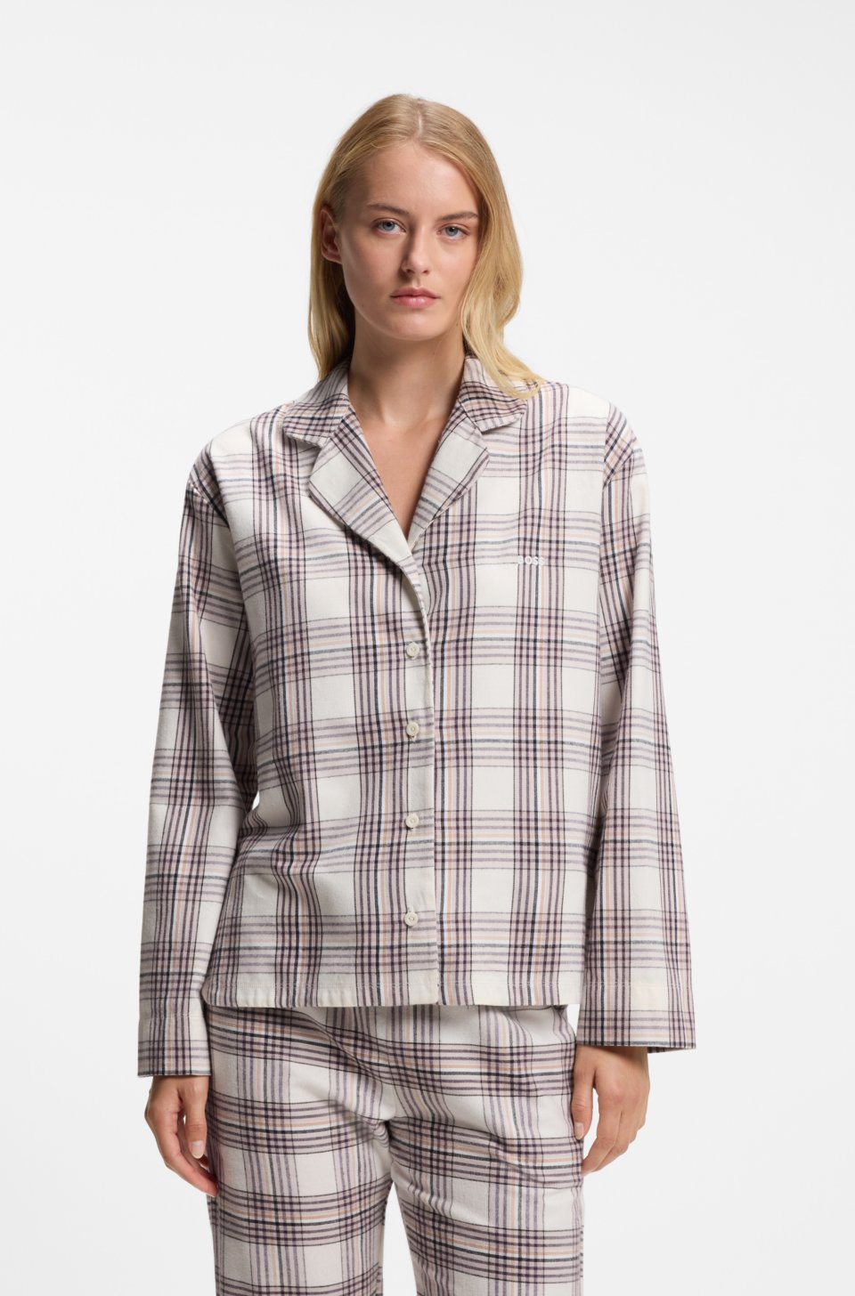 Pyjama top in checked cotton-blend twill