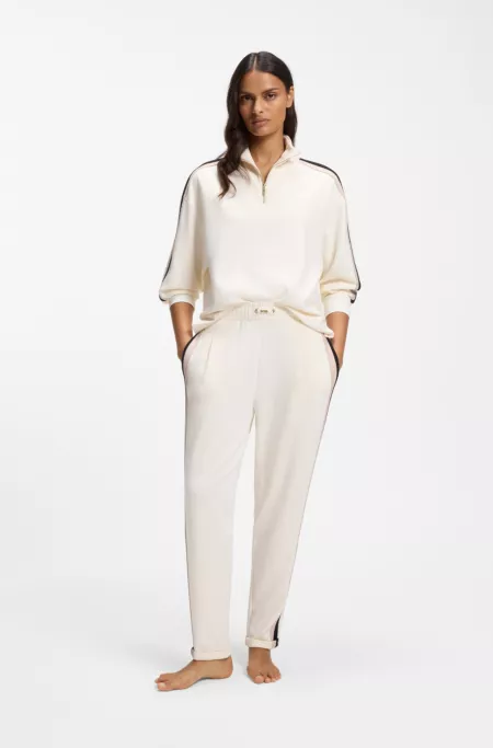 Zip-neck sweatshirt with signature-stripe sleeve detail