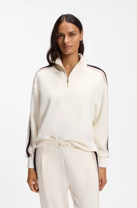 Zip-neck sweatshirt with signature-stripe sleeve detail